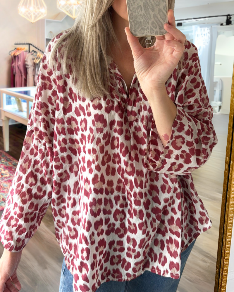Casual Leopard Half-open Collar Top