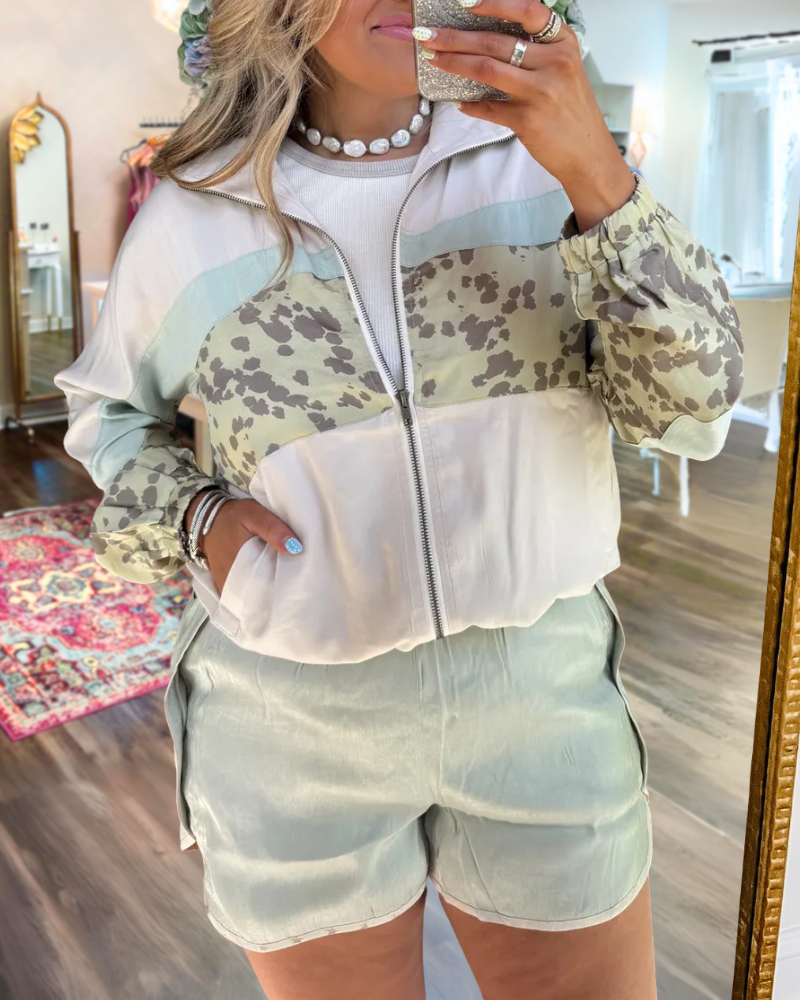 Leopard Colorblock Zip-Up Jacket