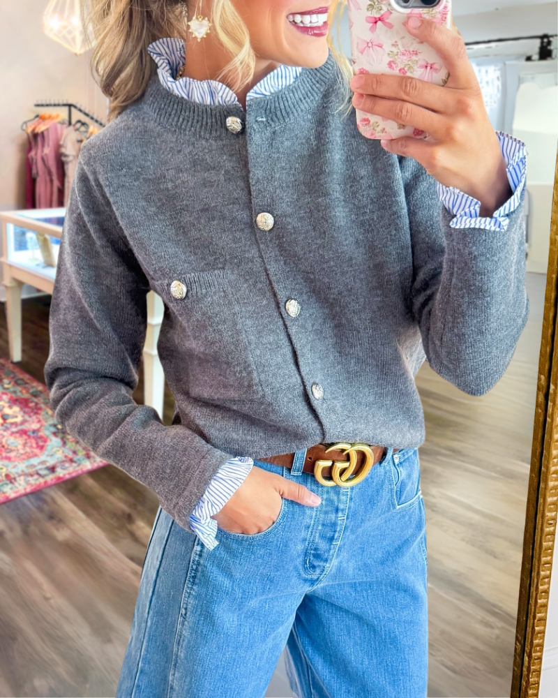 Ruffled Striped Knitted Cardigan