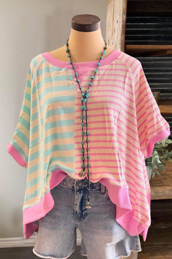 Oversized Colorblock Stripe Top