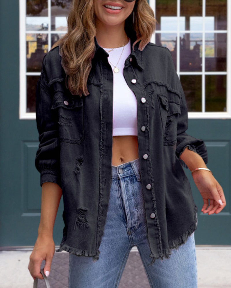 Trendy Ripped Raw Edge Jacket
