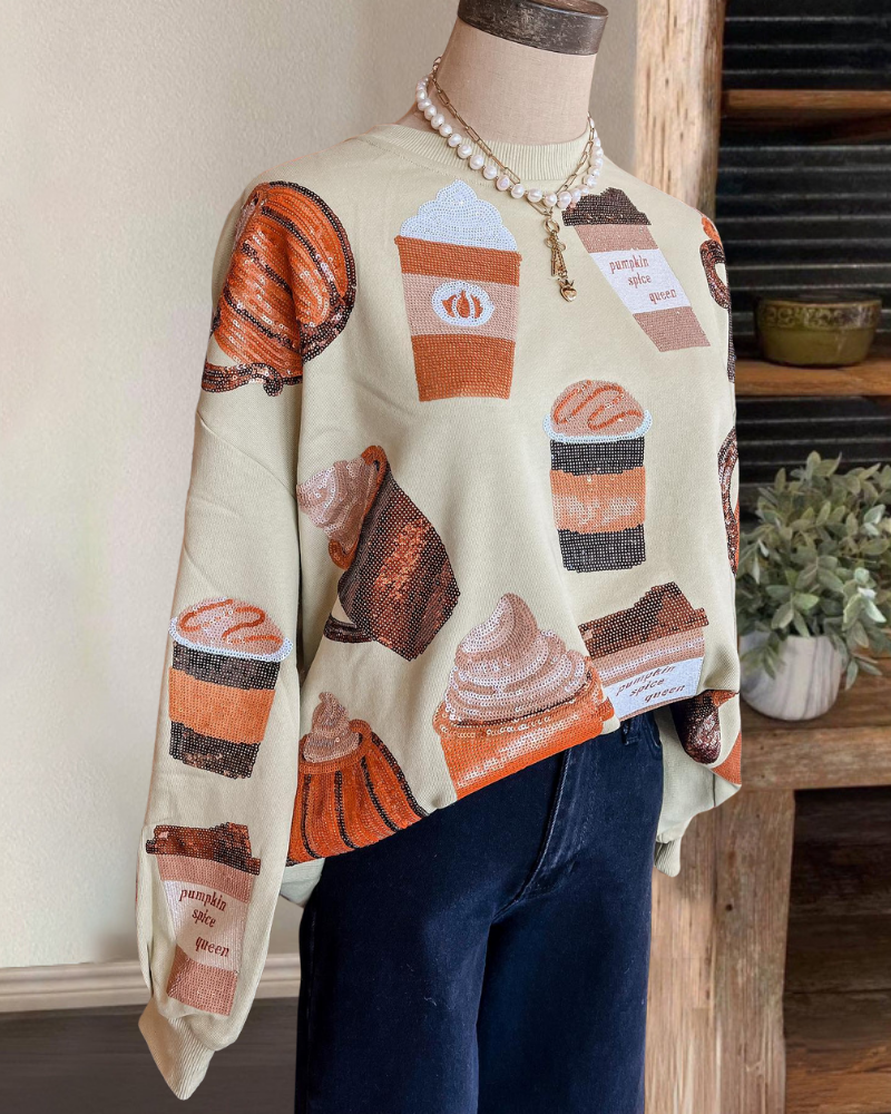 Pumpkin Spice Latte Sequined Sweatshirt