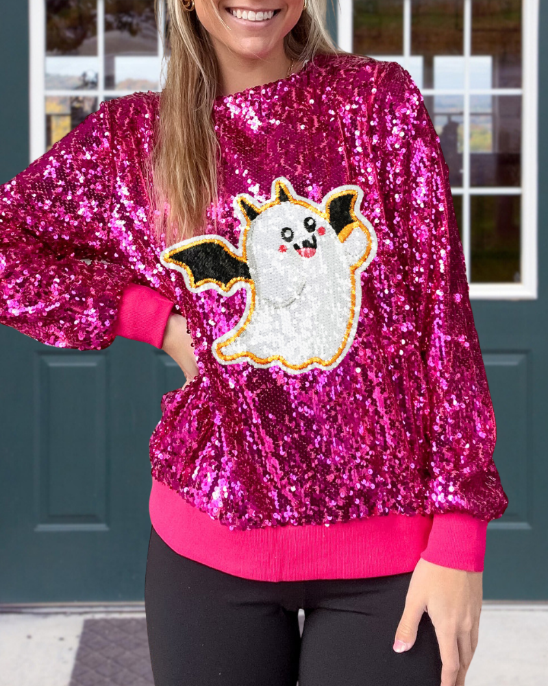 Playful Bat Ghost Sequined Sweatshirt