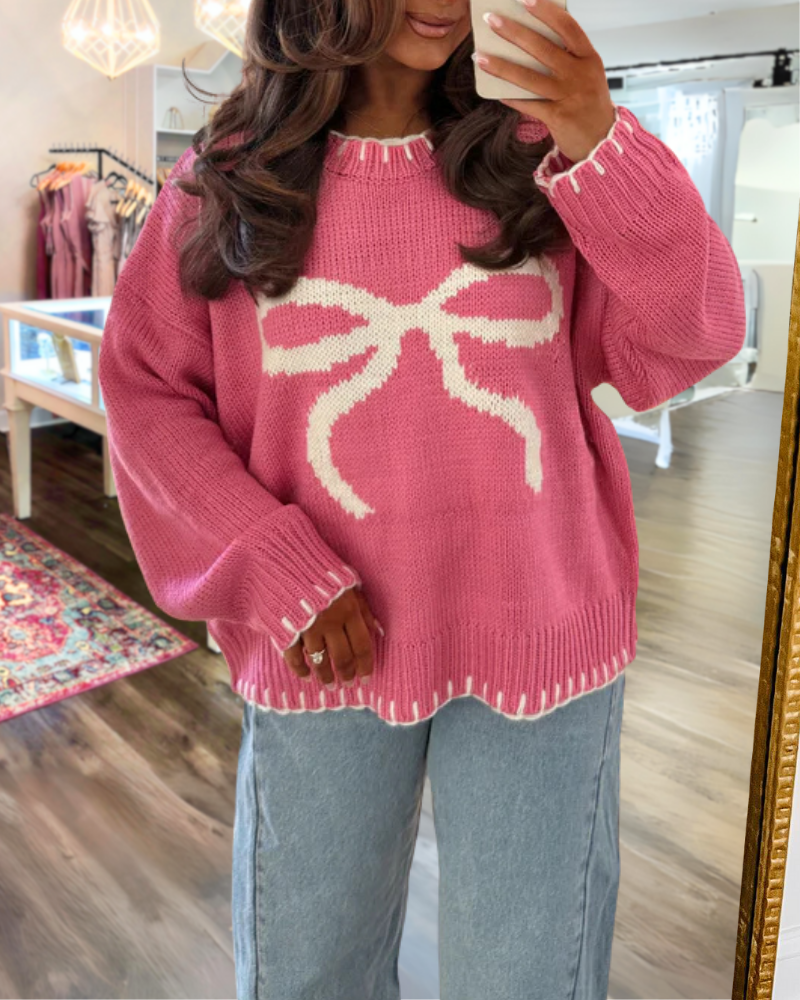 Bow Knit Crewneck Sweater