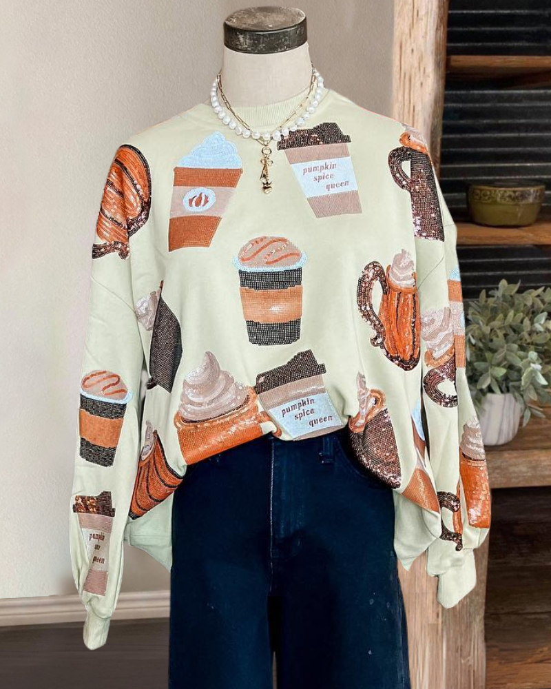 Pumpkin Spice Latte Sequined Sweatshirt