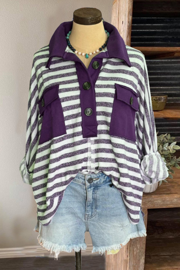 Oversized Button-Down Striped Shirt