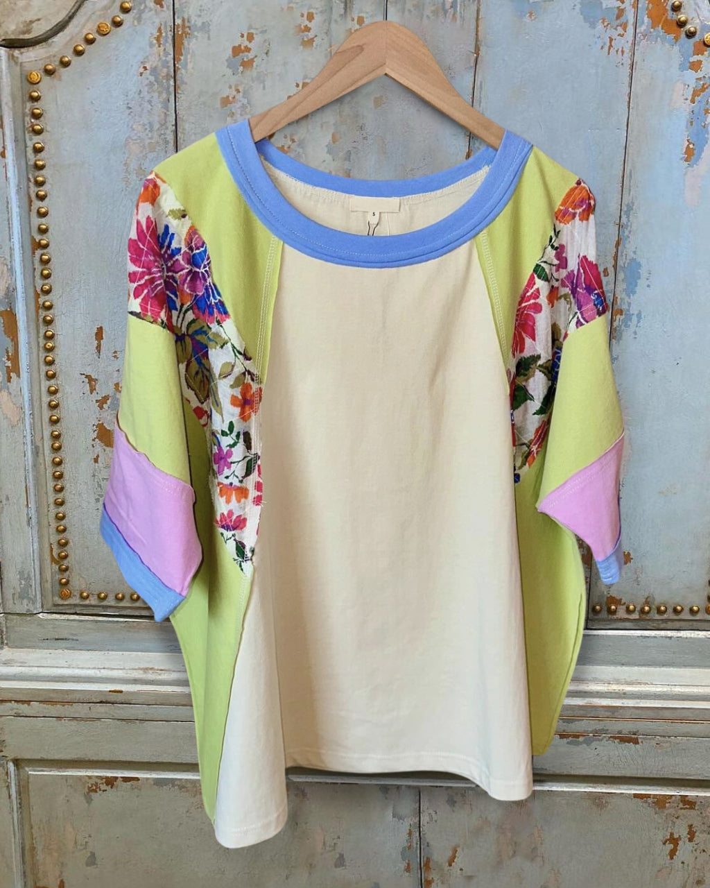 Floral Seams Color Block Oversize Tee