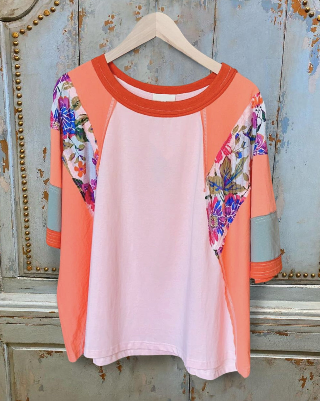 Floral Seams Color Block Oversize Tee