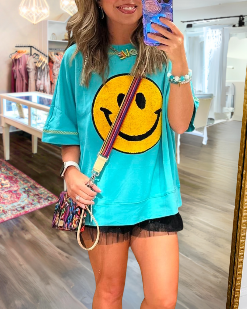 Smiley Face Embroidered T-shirt