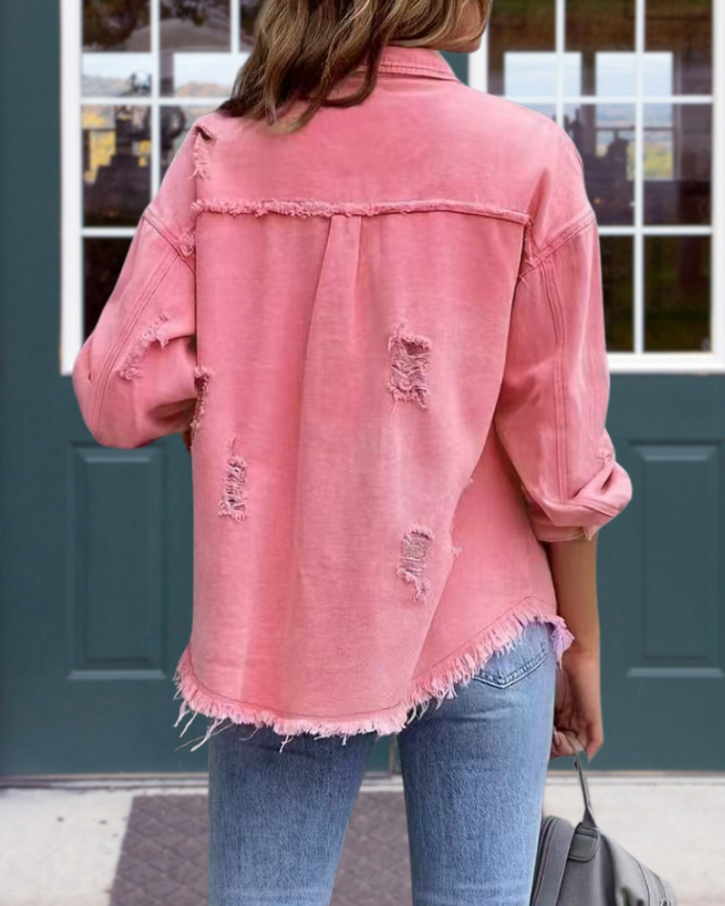 Trendy Ripped Raw Edge Jacket
