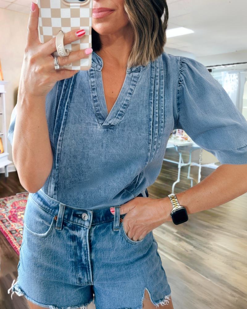 Trendy Pleated Denim Top