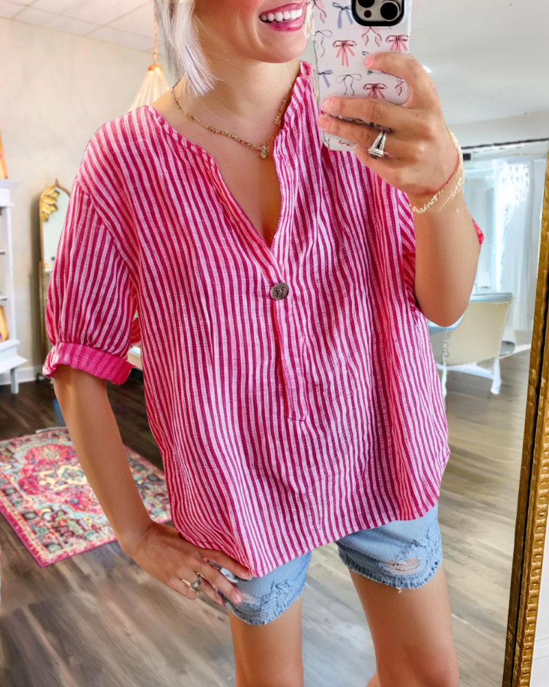 Casual Striped Half-Open Collar Top
