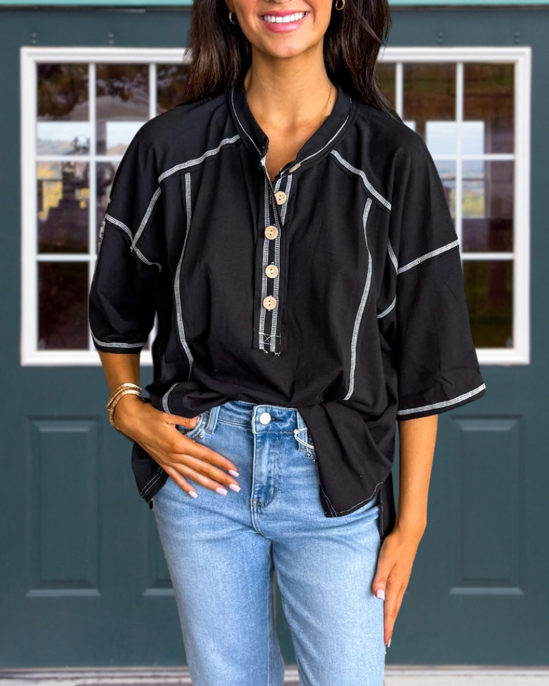 Seam Detailed Half Open Collar Top