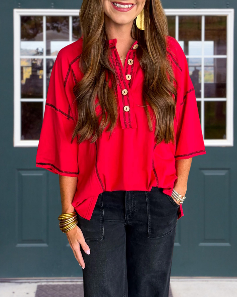 Seam Detailed Half Open Collar Top