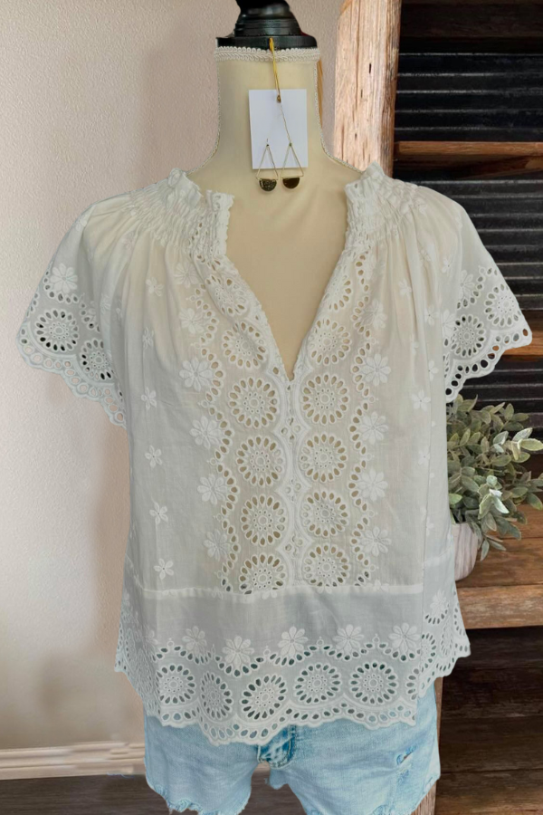 Eyelet Embroidered Top in White