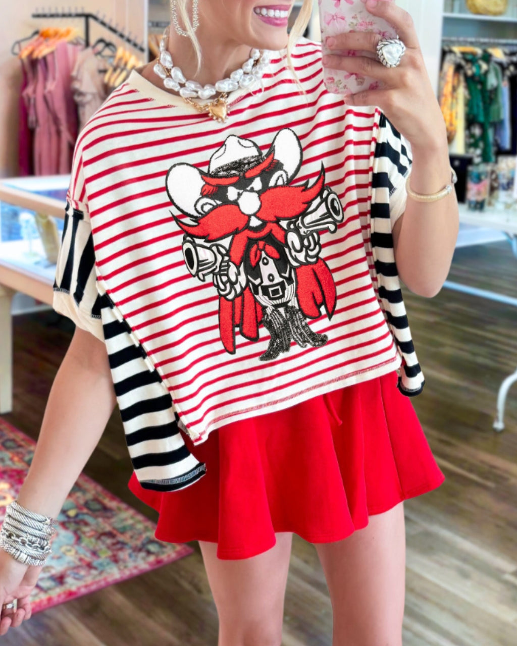 Sequin Raider Character Striped Top