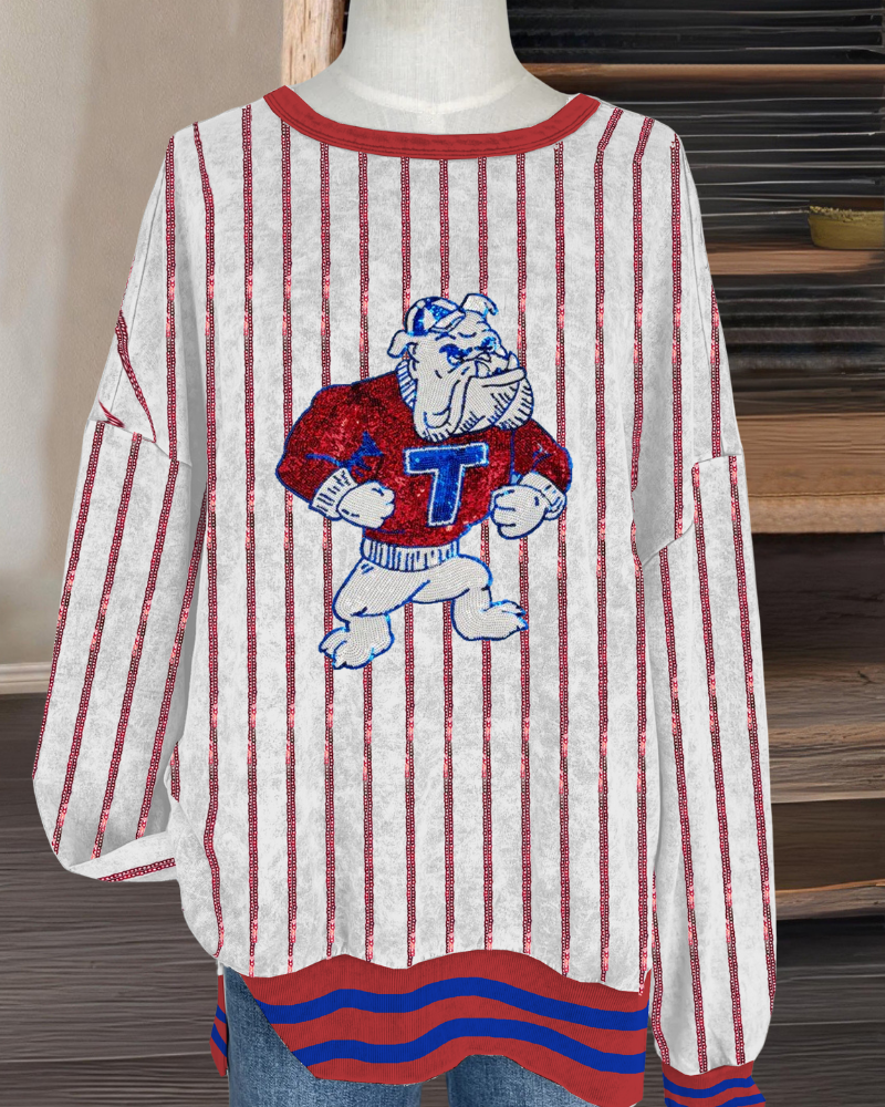 Tech Bulldog Stripe Sequined Sweatshirt