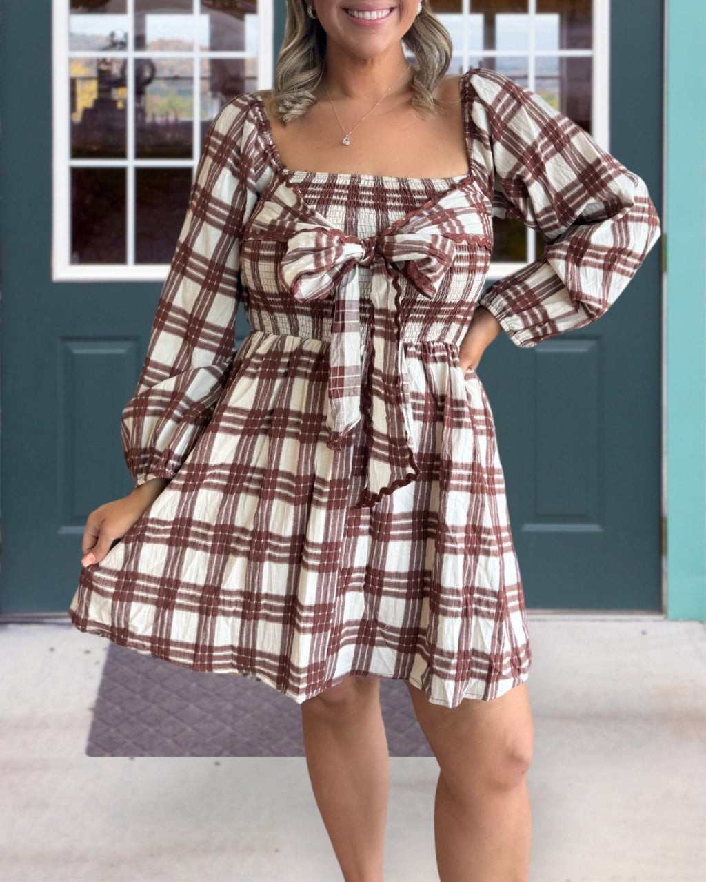 Bow Plaid Smocked Dress