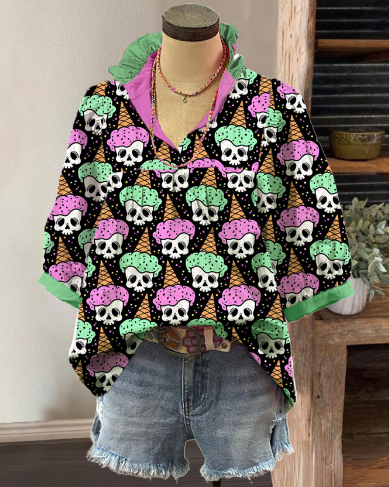 Playful Ice Cream Skull Top