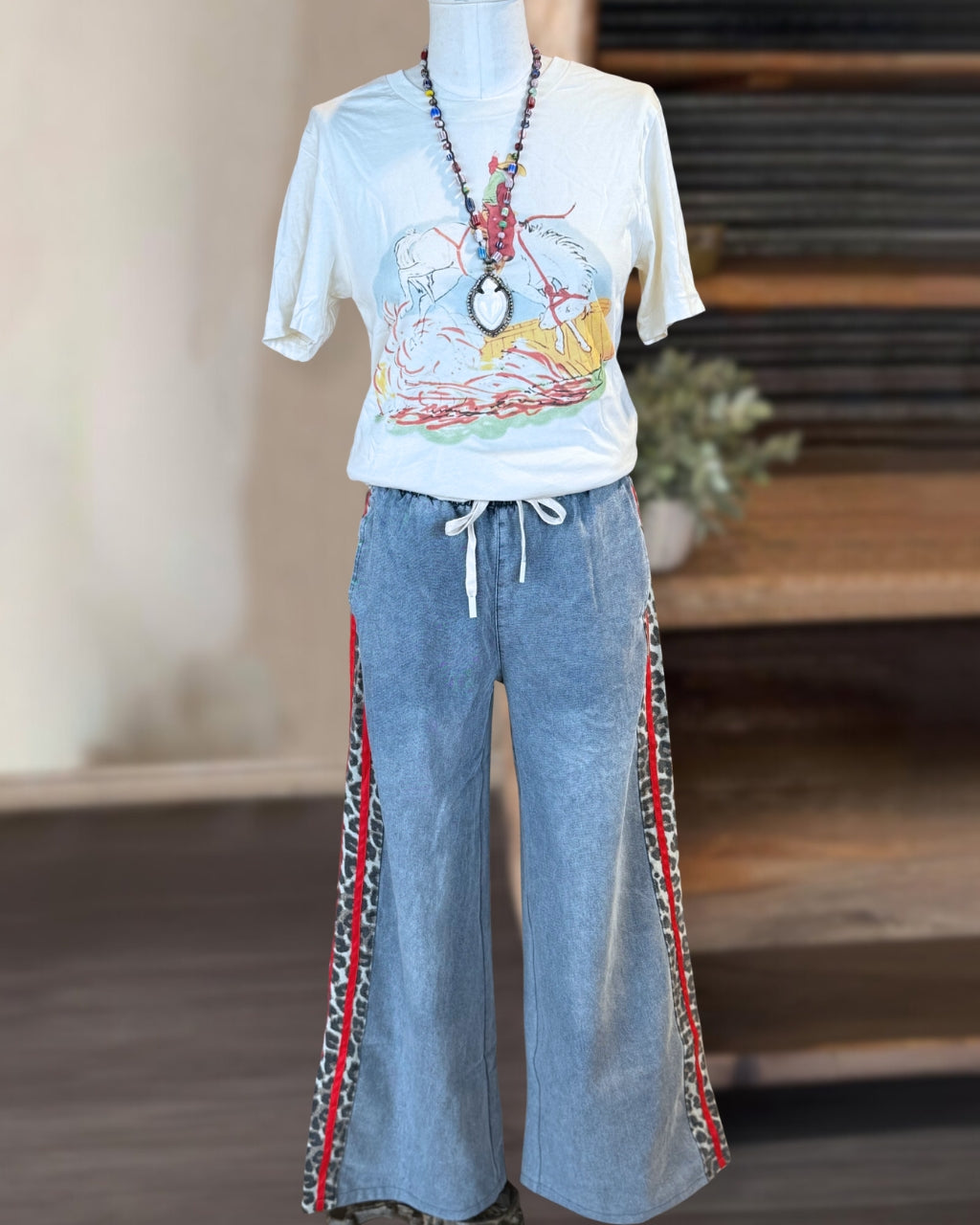 Leopard Wide-Leg Denim Pants
