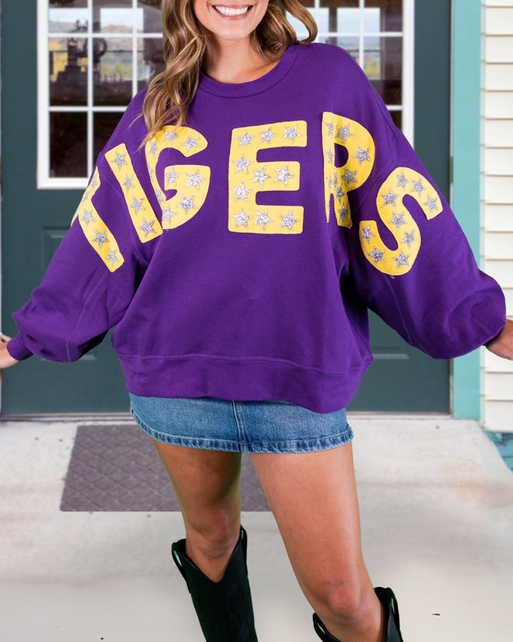 Applique Embroidered Tigers Pullover