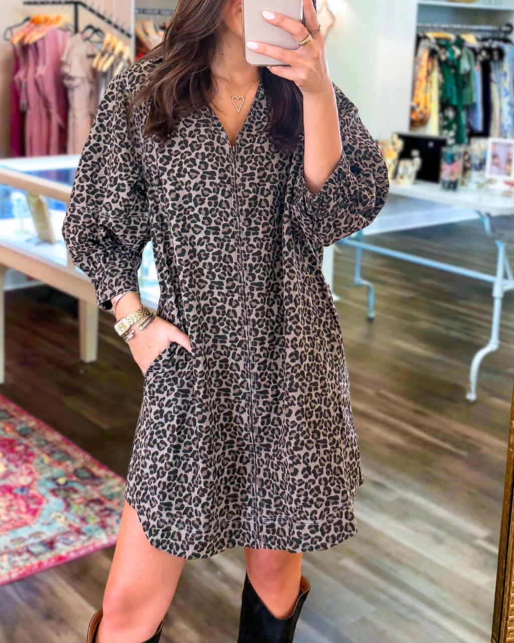 Lively Leopard Pocketed Mini Dress