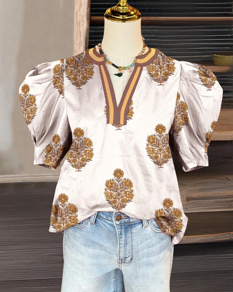 Bouquet Stripe Trim  Satin Top