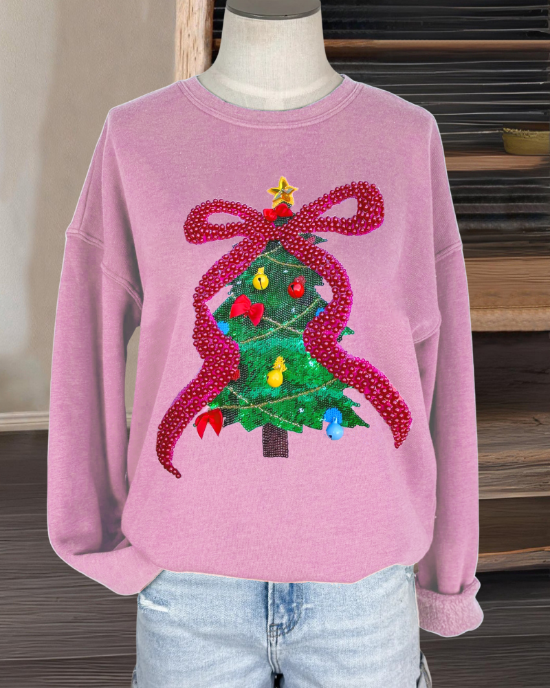 Bow Christmas Tree Sequined Sweatshirt