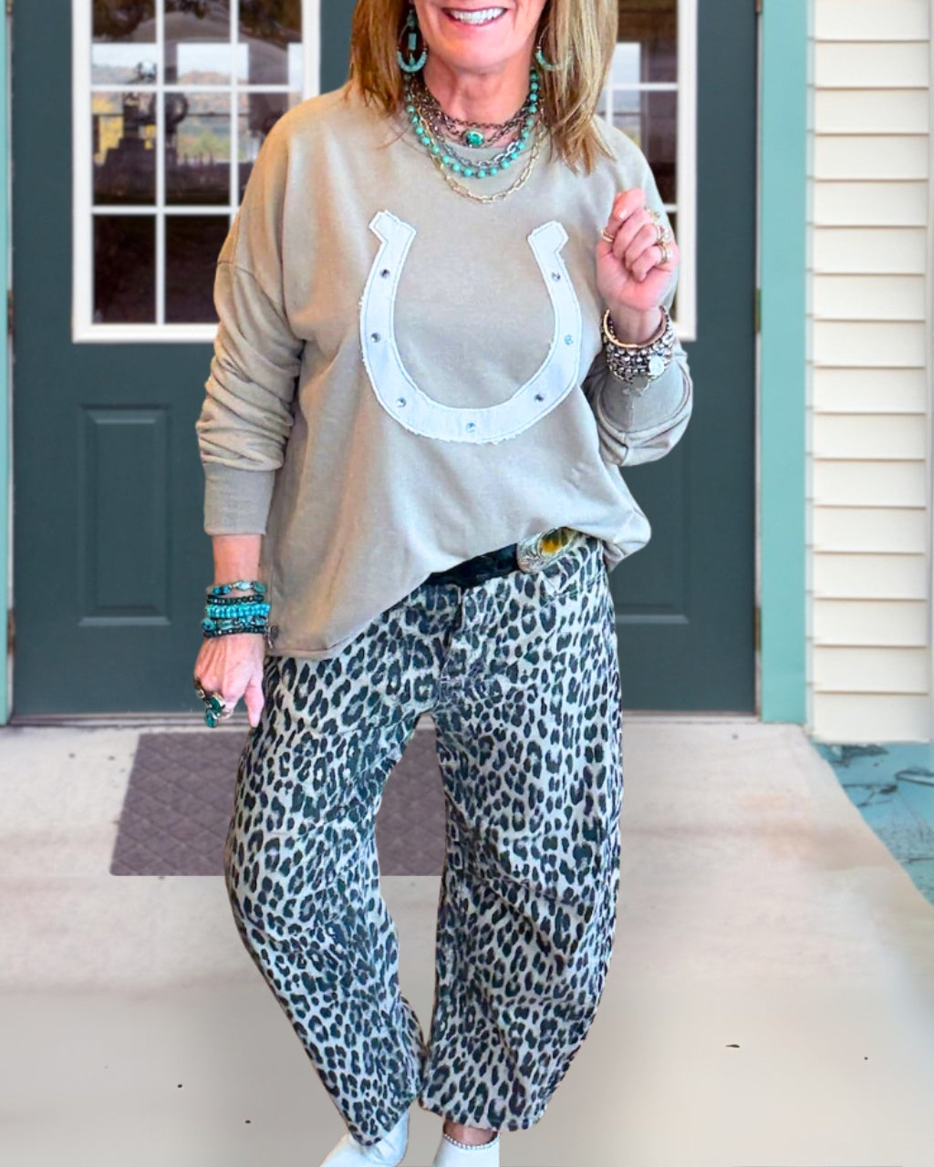 Wild Leopard Barrel Leg Jeans