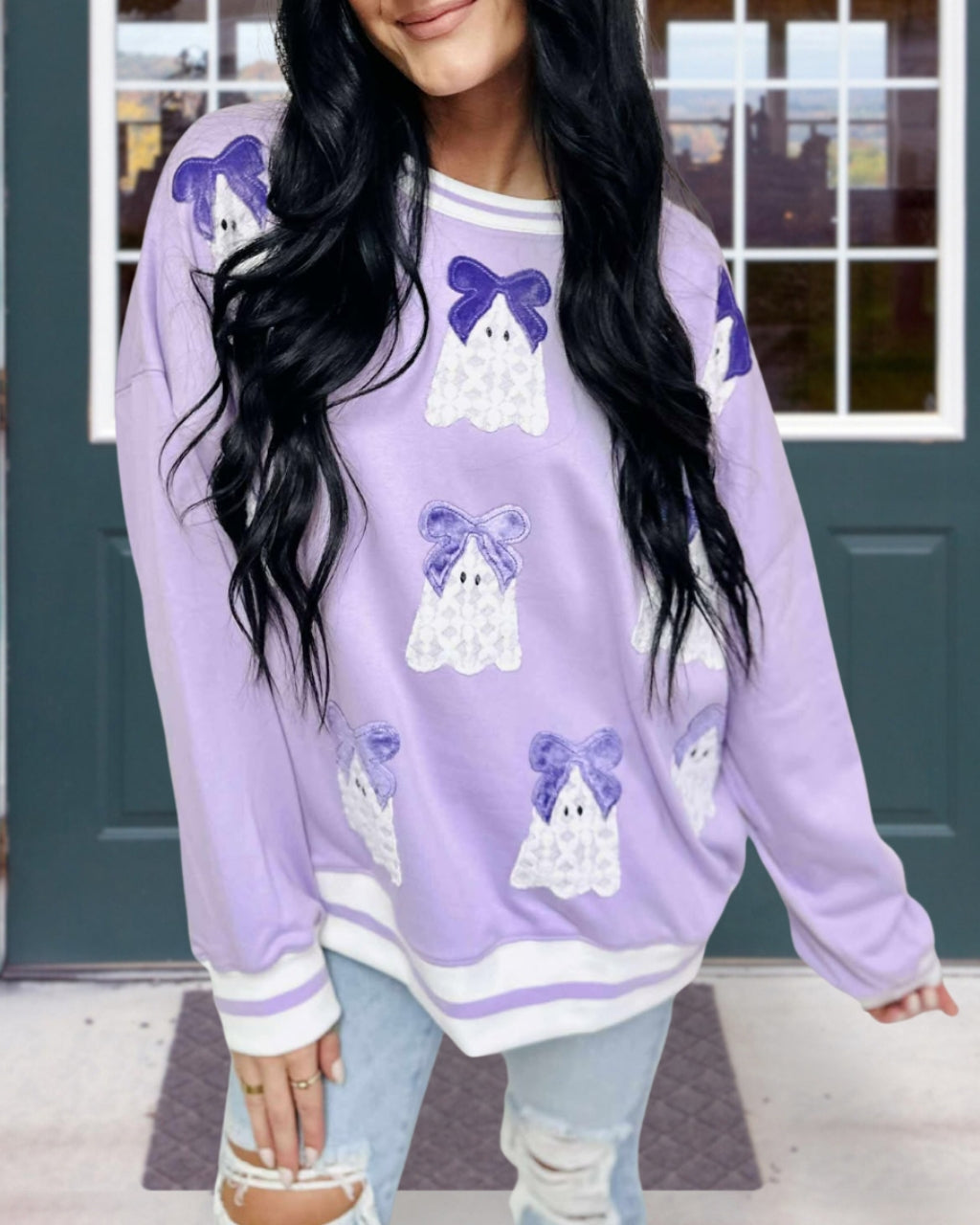 Girly Ghost Embroidered Pullover in Purple