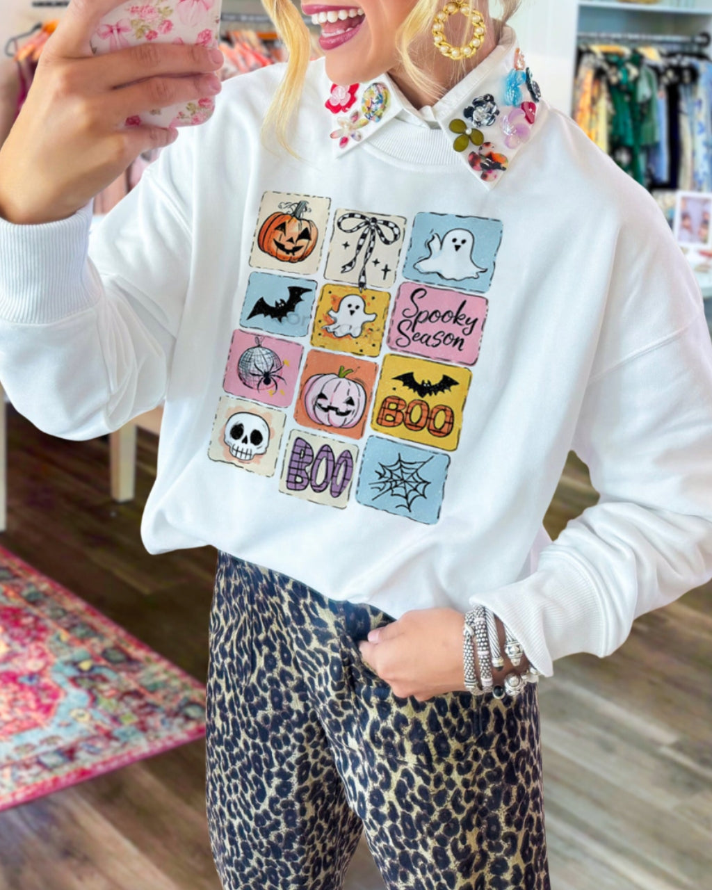 Fun Whimsy Halloween Print Sweatshirt