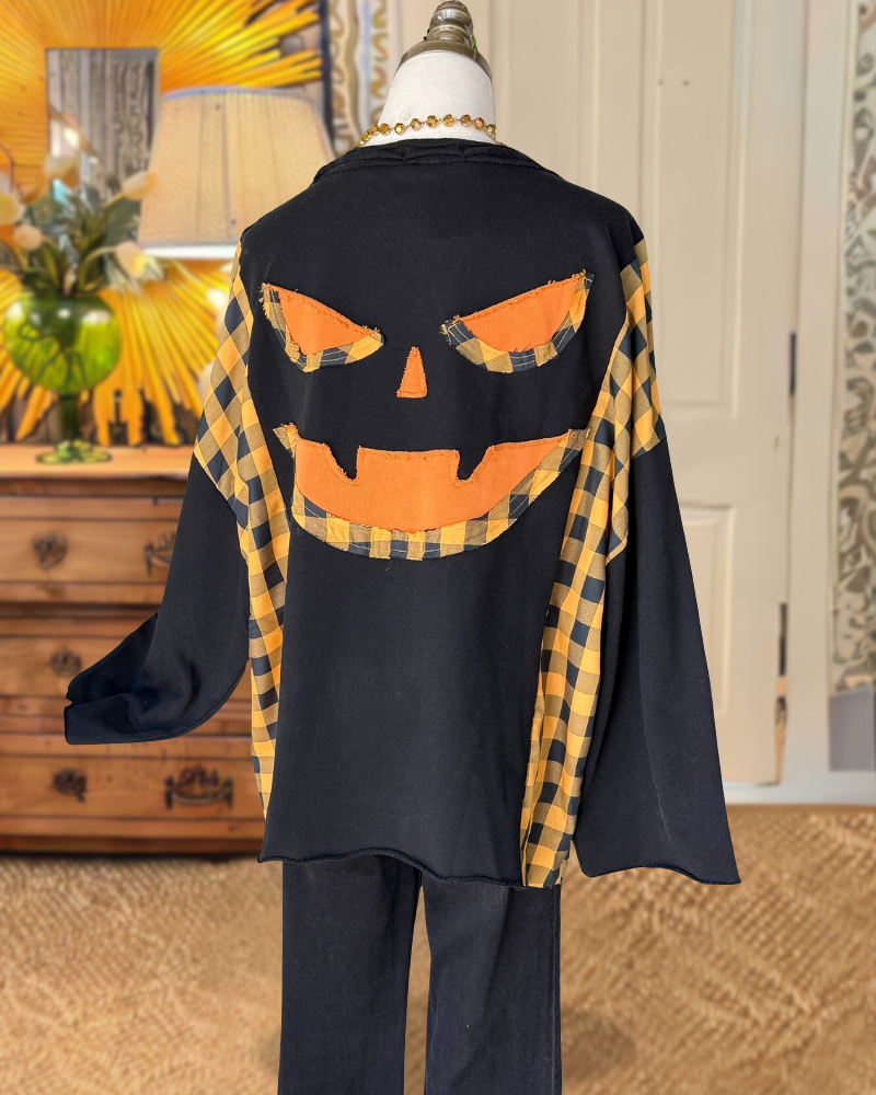 Oversized Halloween Patchwork Plaid Top