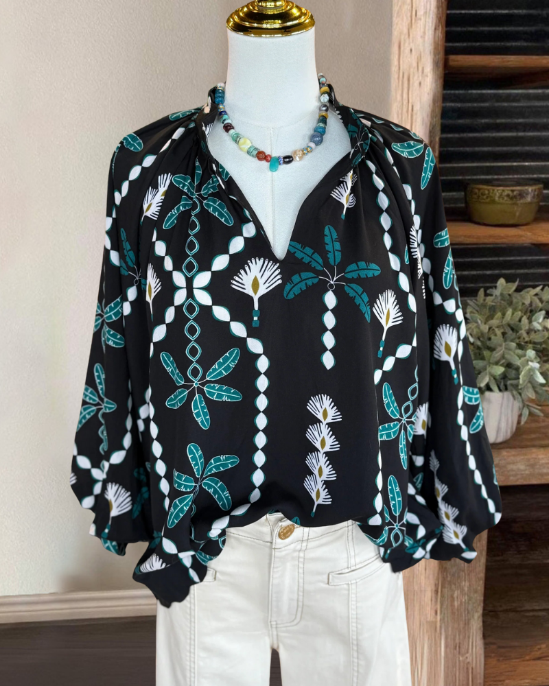 Unique Leaf Satin V-Neck Top