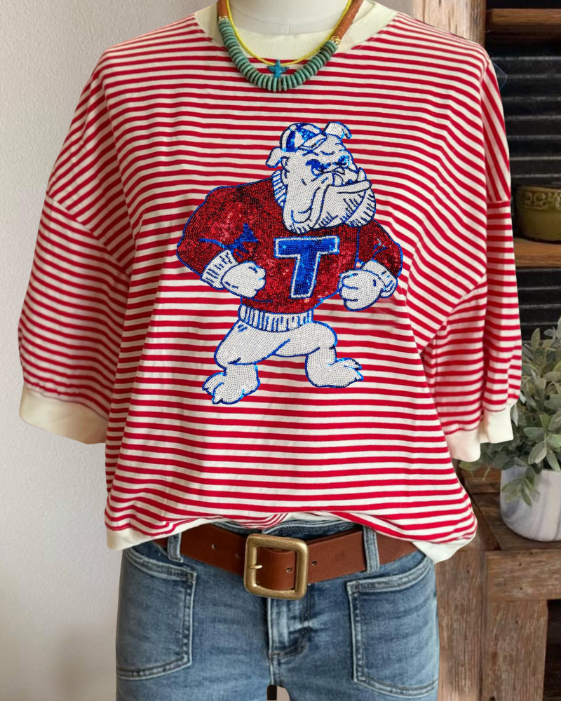 Bulldog Sequin Striped Tee