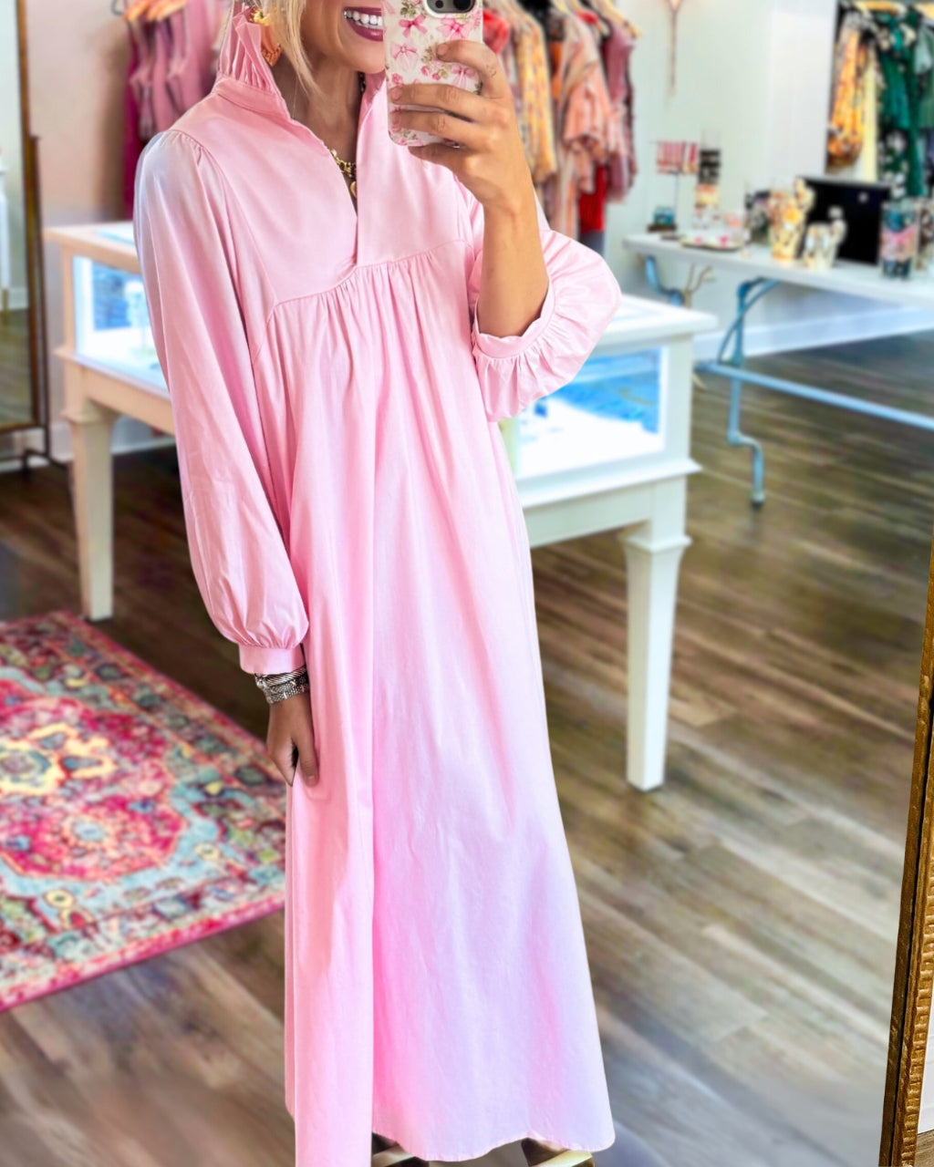 Ruffle Neck Midi Dress