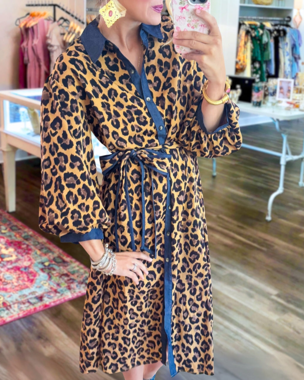 Leopard Contrast Satin Dress