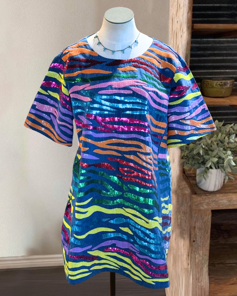 Colorful Textured Sequin Mini Dress