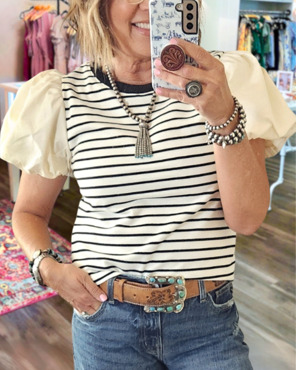Puff Sleeve Striped T-Shirt