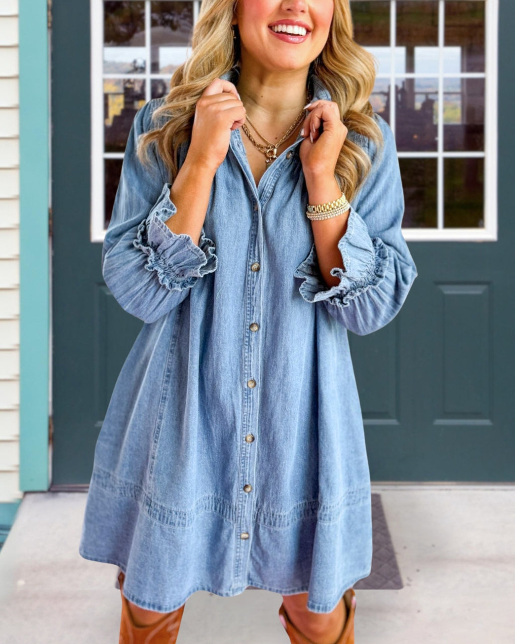 Chic Washed Denim Tunic Dress