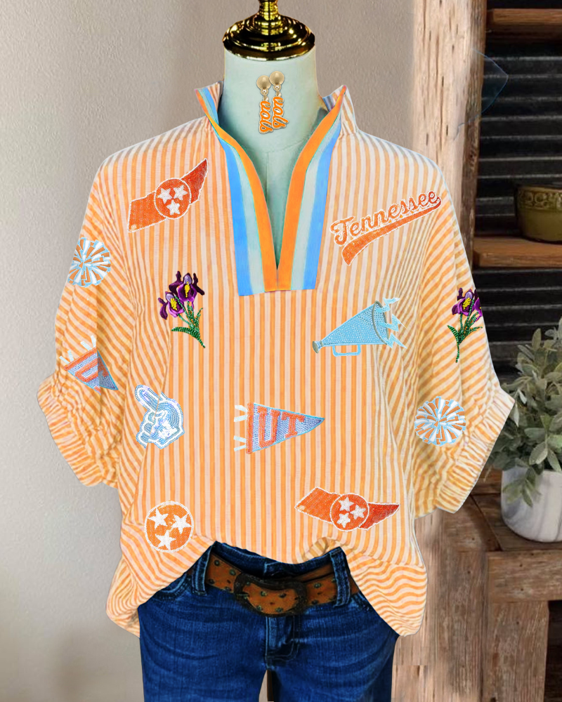 Tennessee Sequin Stripe V-Neck Top