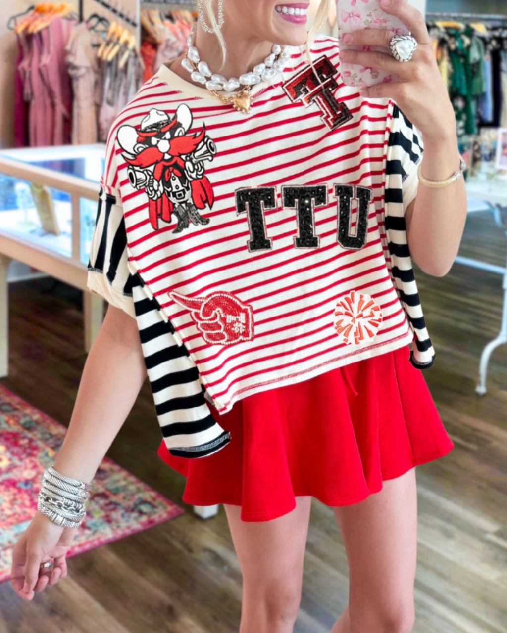 TTU Sequin Striped Top