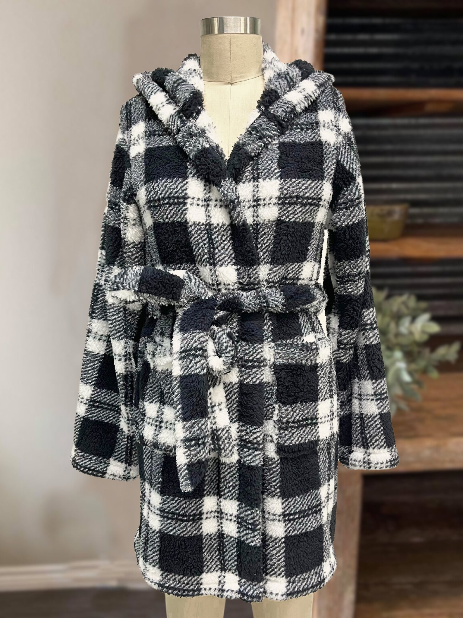 Plush Hooded Plaid Robe