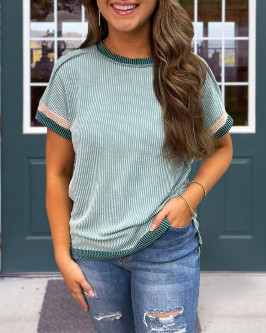 Colorblock Trim Ribbed Tee