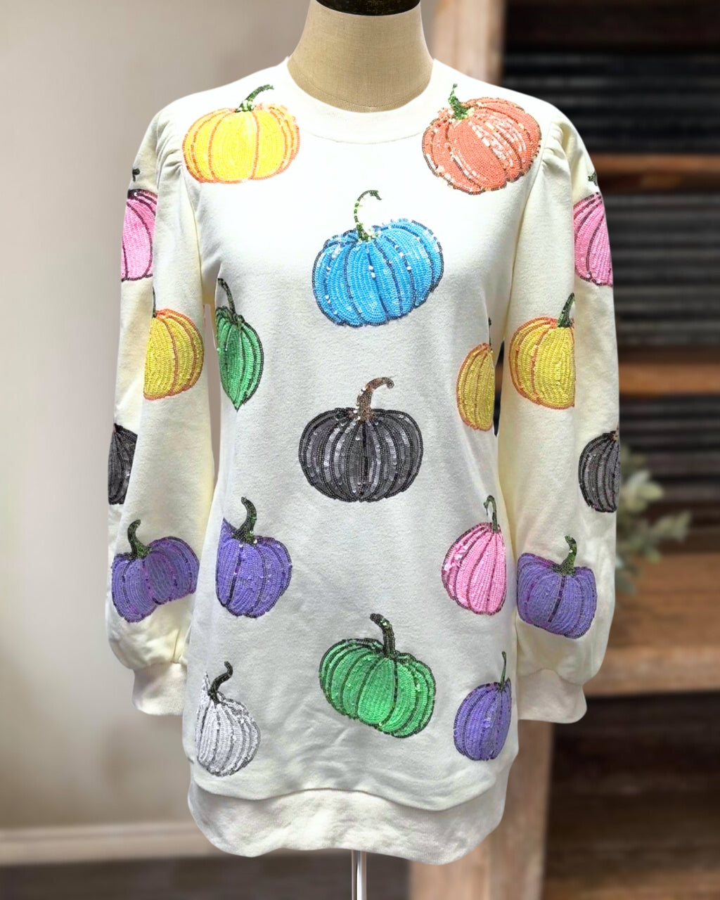 QOS Pumpkin Sequins Sweater Dress