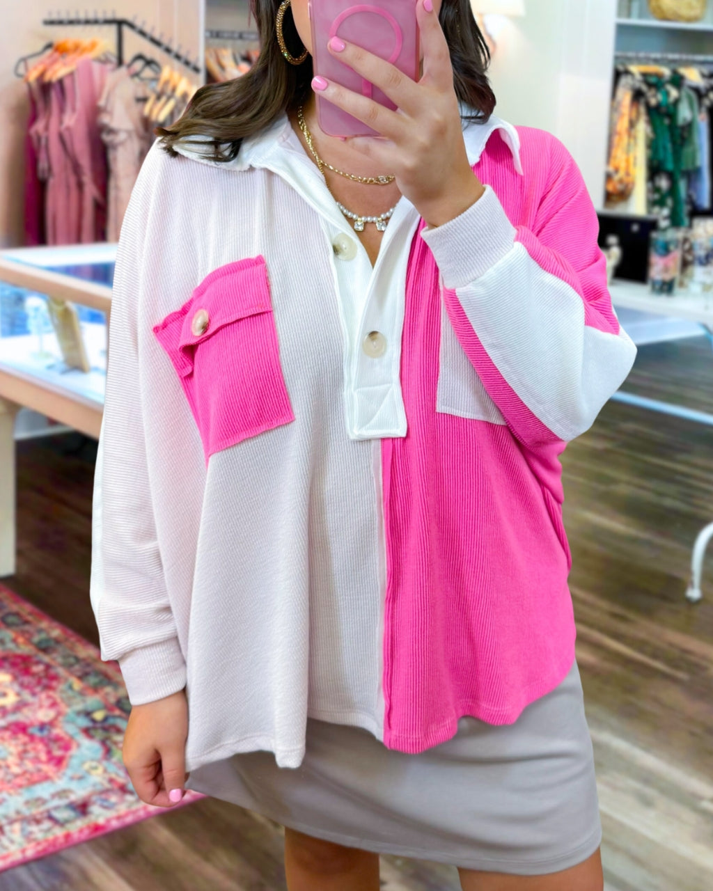 Chic Colorblock Henley Top