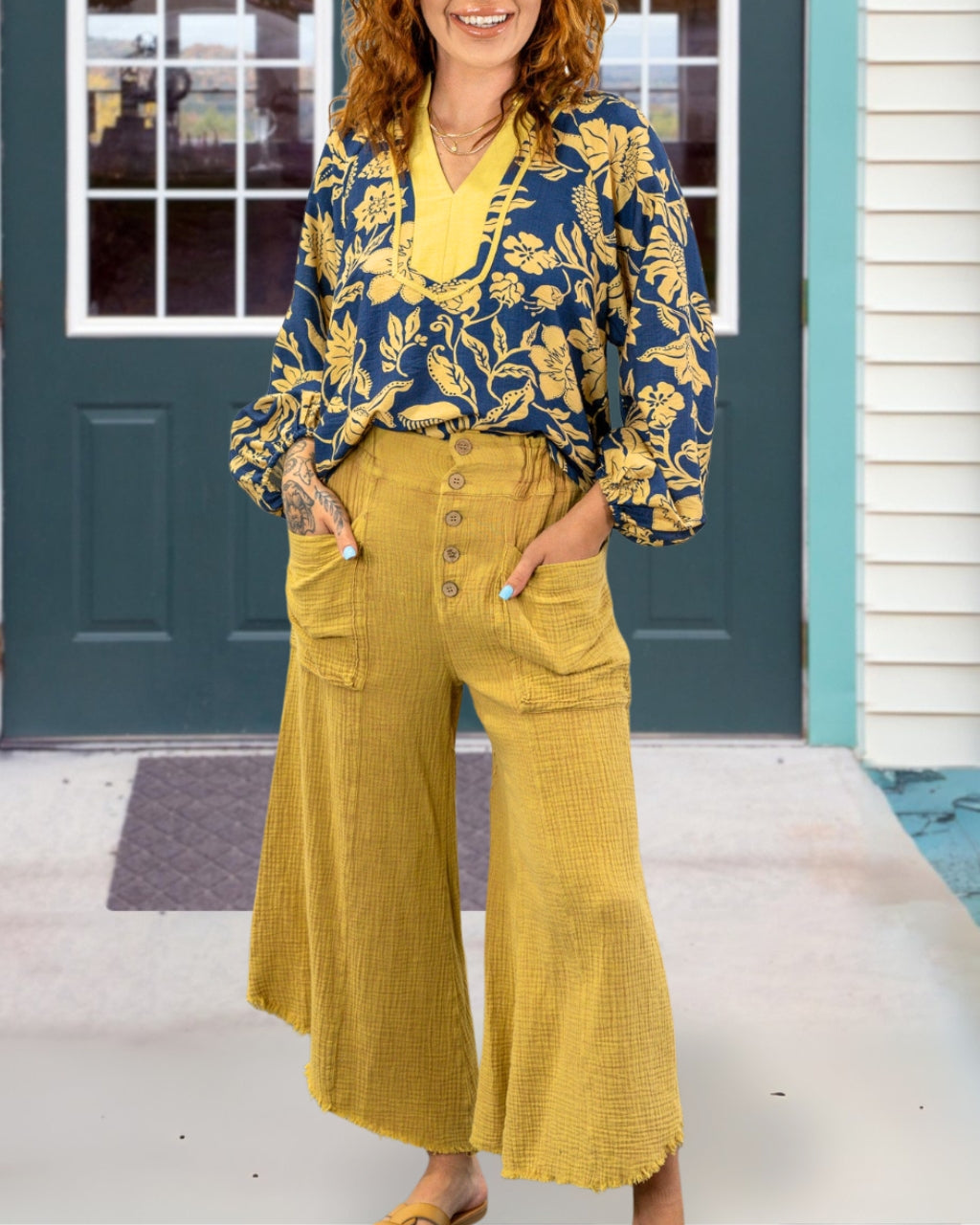 Cozy Washed Cropped Wide-Leg Pants