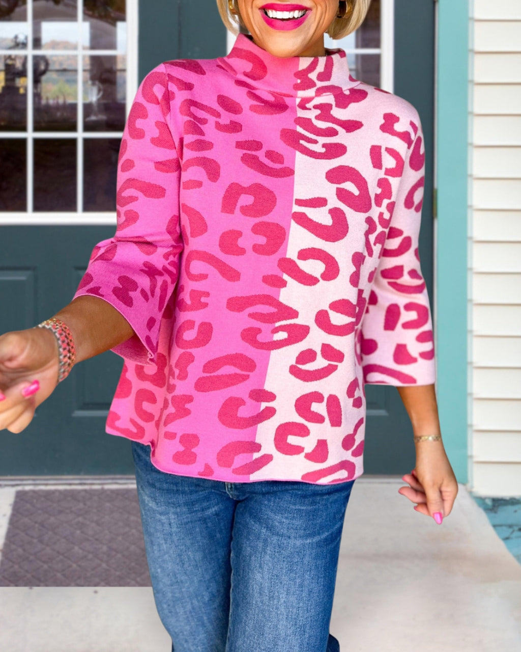 Trendy Colorblock Animal Print Sweater