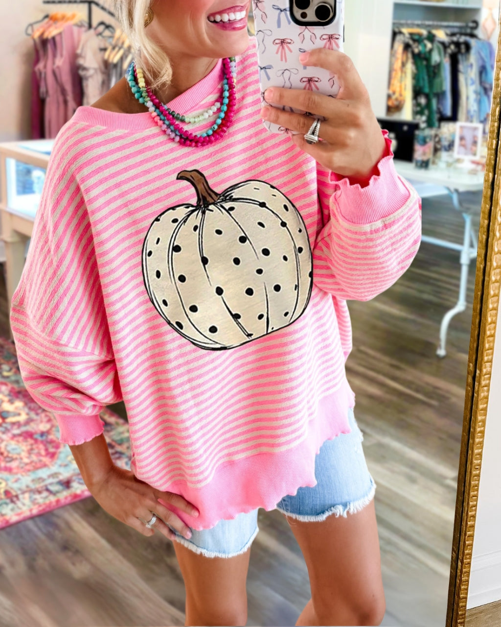 Pumpkin Oversized Striped Pullover