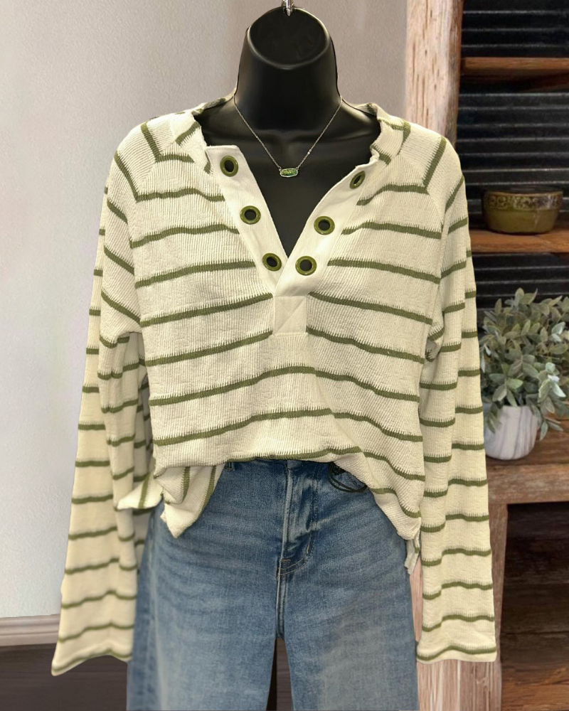 Ribbed Striped Half Collar Top