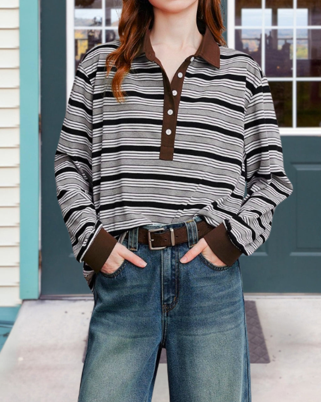 Stripe Polo Vibe Sweatshirt